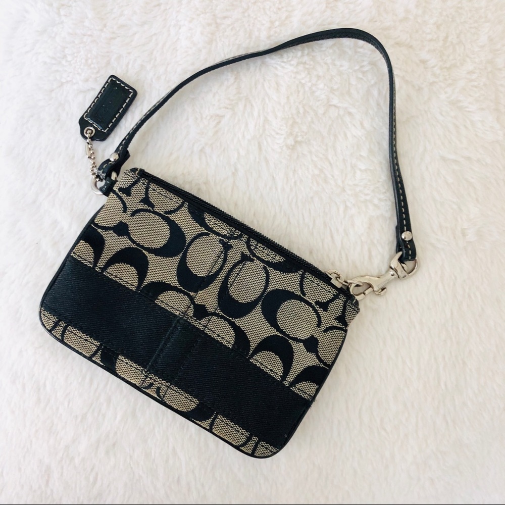 Coach Black Canvas Monogram Wristlet